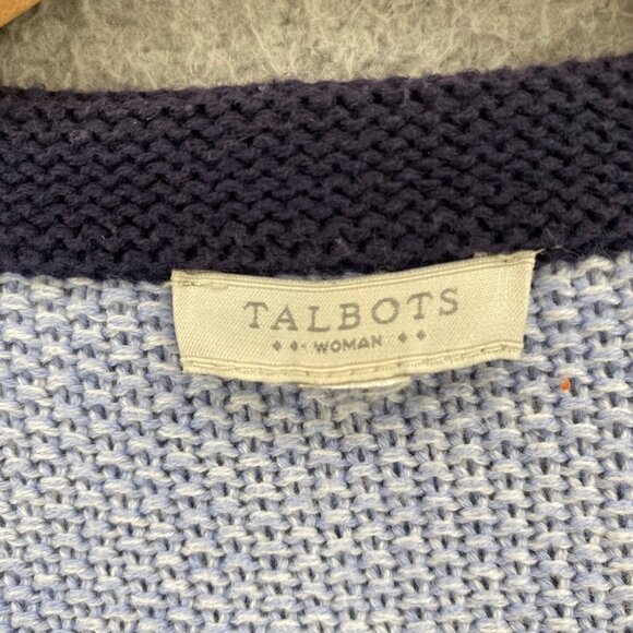 Talbots Sweater Womens Extra Large Blue Colorblock Chunky Knit Open Cardigan - Picture 5 of 9
